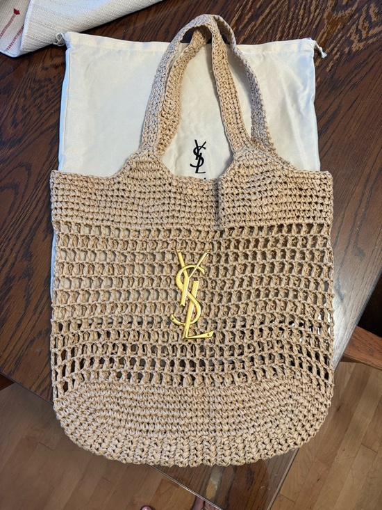 & Other Stories Handbags - Icare Tan Crochet Tote with Gold Y S L Emblem beach bag NWOT
